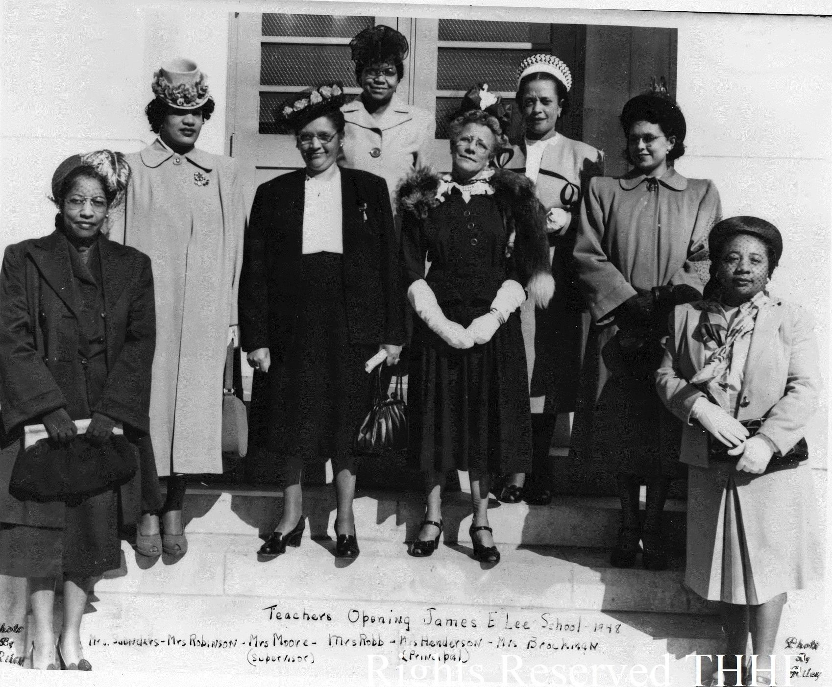Teachers opening James E. Lee School in Falls Church, 1948. The new $160,000 elementary school for Black students, which replaced an old frame schoolhouse, required years of prodding by community activists, led by Mary Ellen Henderson, a noted Black educator and wife of civil rights leader E.B. Henderson. Source: Source: Tinner Hill Heritage Foundation.
