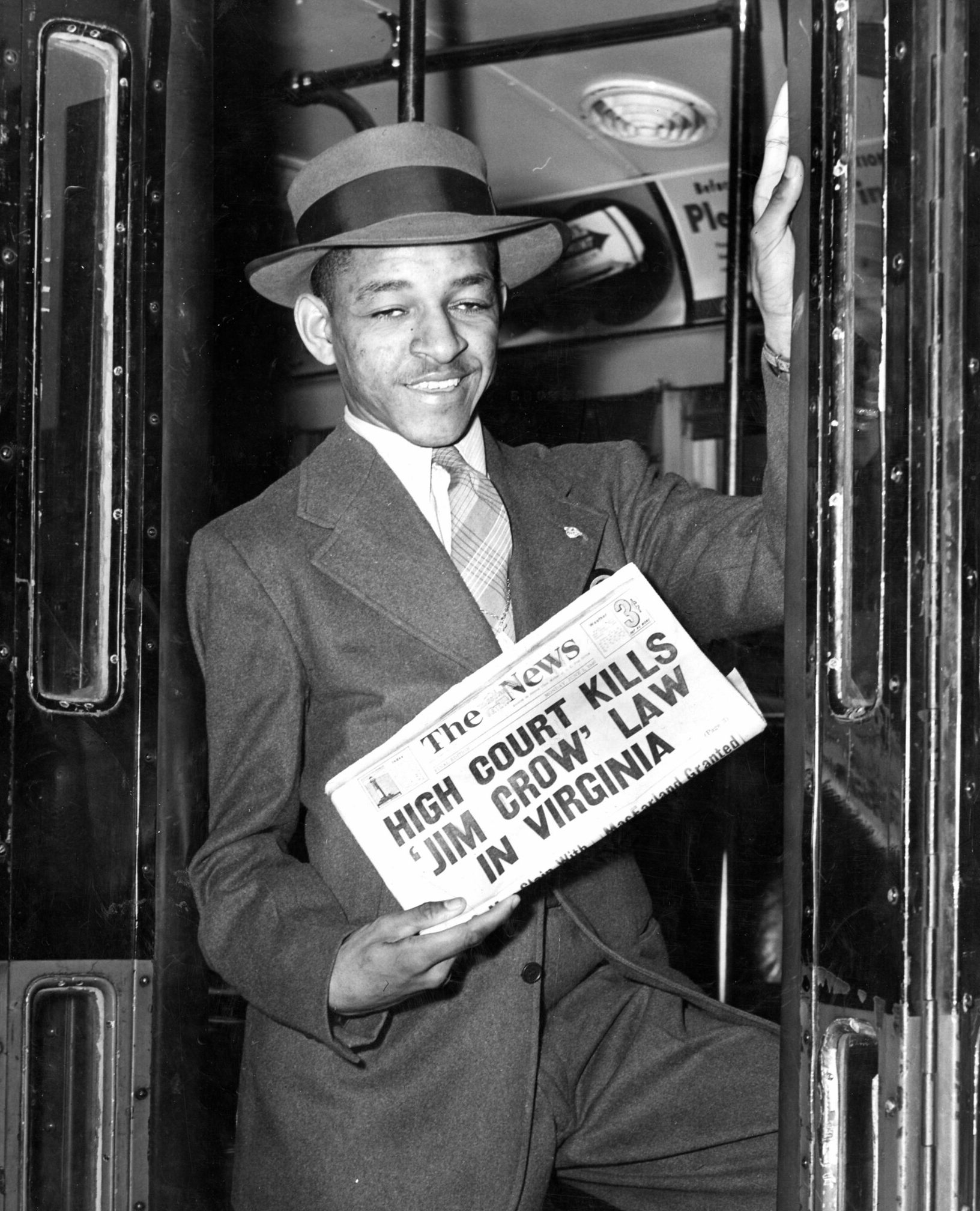 James H. Thomas, 23, of Washington D.C. boards the bus for a trip to Virginia on June 4, 1946, the day after the U.S. Supreme Court struck down the Virginia law that mandated racial segregation of interstate buses. DC Public Library, Star Collection © Washington Post.