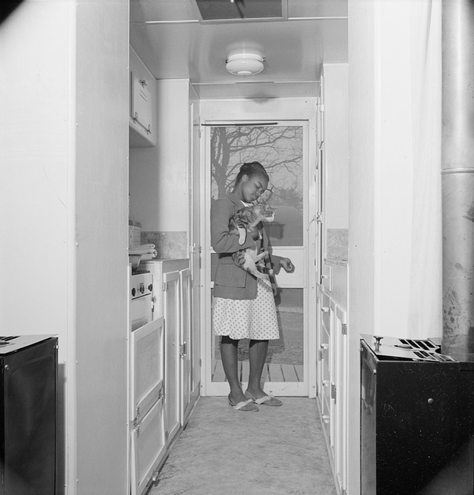 Arlington, Virginia. FSA (Farm Security Administration) trailer camp project for Negroes. Interior of expansible trailer, showing kitchen equipment. Source: Library of Congress.