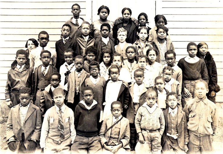 Mary Ellen Henderson (Miss Nellie) upper elementary school class at Falls Church Colored School, 1930's. Source: Tinner Hill Heritage Foundation.