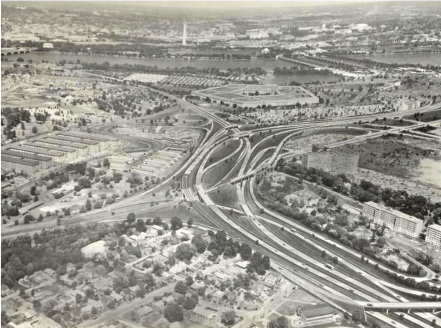 The area where Queen City once stood is now occupied by the “three-leaf clover” part of the highway adjacent to the Pentagon. Source: U.S. Bureau of Public Roads.